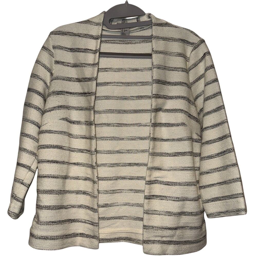 H&M Cream Striped Open Front Cardigan Small